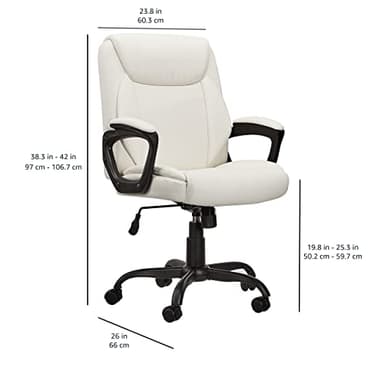 Amazon Basics Classic Puresoft PU Padded Mid-Back Height Adjustable Office Computer Desk Chair with Armrest, 26"D x 23.75"W x 42"H, Cream - Image 3