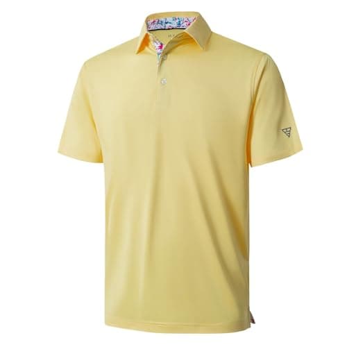M MAELREG Polo Shirts for Men Short Sleeve Performance Moisture Wicking Quick Dry Casual Collared Men’s Polo Shirts Yellow - Image 1