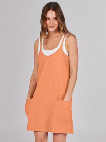 Prinbara Women Athletic Tennis Dress Summer Workout Sports Mini Romper Dress Built in Shapewear Shorts Sundress 2025 Outfits Pumpkin Small - Image 7