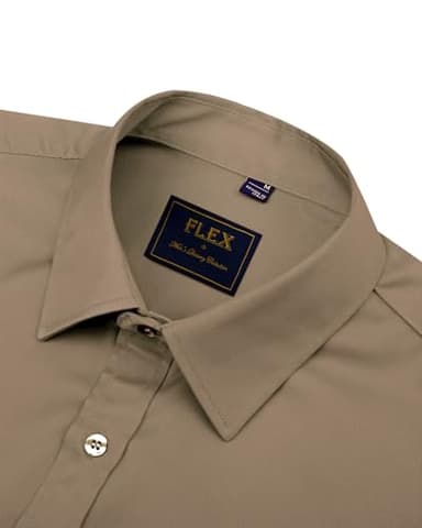 J.VER Men's Dress Shirts Solid Long Sleeve Stretch Wrinkle-Free Formal Shirt Business Casual Button Down Shirts Dark Khaki XL - Image 3