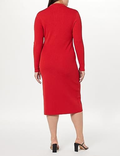 The Drop Women's Jaxon Button Down Ribbed Sweater Dress, Lava Red, M - Image 6