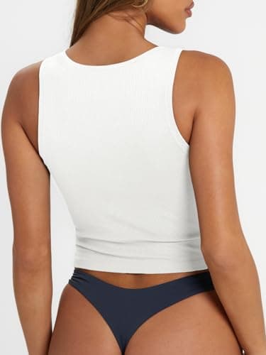 Trendy Queen Women's Summer Square Neck Tank Tops Workout Cropped Ribbed Summer Camisole Sleeveless Clothes 2025 White L - Image 5