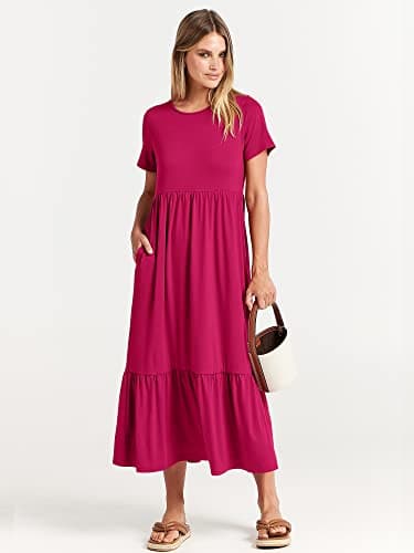 ANRABESS Womens 2025 Summer Casual Maxi Dress A line Tiered Flowy Short Sleeve Crewneck T Shirt Beach Travel Long Dresses Medium Rose - Image 6