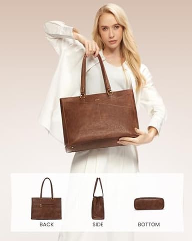 LOVEVOOK Laptop Bag for Women,15.6 Inch Laptop Tote Bag for Women,Vintage Leather Work Tote Bags Computer Business Teacher Bag,Waterproof Office Briefcase - Image 6