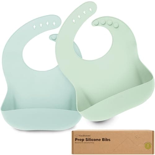 KeaBabies 2-Pack Silicone Baby Bibs for Eating - Sturdy Food-Grade Silicone Bibs for Babies Girl, Boy, Large Food Catcher, Clean & Put On Easily, Waterproof Toddler Feeding Essentials(Pastel Sky) - Image 1