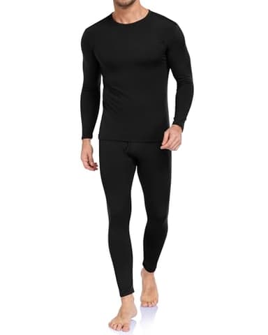 WEERTI Thermal Underwear for Men Long Johns with Fleece Lined Base Layer Men Cold Weather Top Bottom Black - Image 1