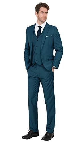MAGE MALE Men's 3 Pieces Suit Elegant Solid One Button Slim Fit Single Breasted Party Blazer Vest Pants Set Teal Blue - Image 7
