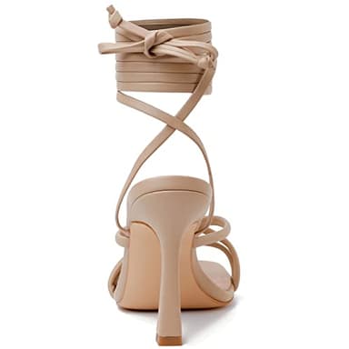 Mostrin Nude Strappy Heels for Women Lace Up Heels Tie Up Stiletto Heeled Sandals Square Open Toe High Heels for Prom, Party and Weddings Size 6 - Image 3