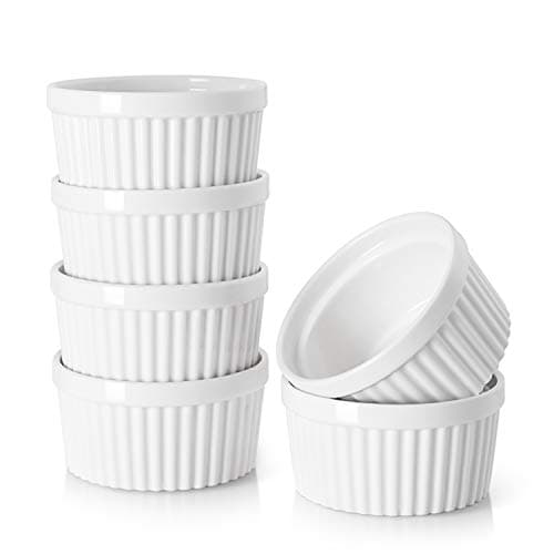 DOWAN Ramekins 4 oz Oven Safe for Creme Brulee Souffle, Porcelain Custard Cups Ramiken for Baking, Small Bowls Dipping Sauce Dish Classic Style, Set of 6, Soft White - Image 1