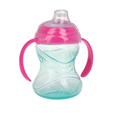 Nuby Clik-It Grip N' Sip Soft Spout No-Spill Training Sippy Cup with Handles - (3-Pack) 10 oz - 4+ Months - Aqua/Purple/Pink - Image 8