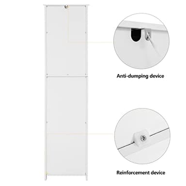 usikey 67'' Tall Bathroom Cabinet, Storage Cabinet with 4 Shelves & 2 Doors, Narrow Storage Cabinets for Bathroom, Living Room, Home Office, White - Image 8