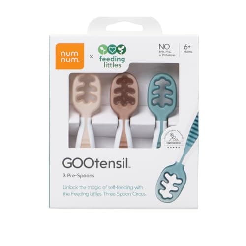 NumNum Baby Spoons Set, Feeding Littles x Silicone Pre-Spoon GOOtensils for Baby Led Weaning, Self-Feeding & Teething, First Stage Toddler Utensils for Ages 6+ Months, 3-Pack, BPA-Free (Neutrals) - Image 1