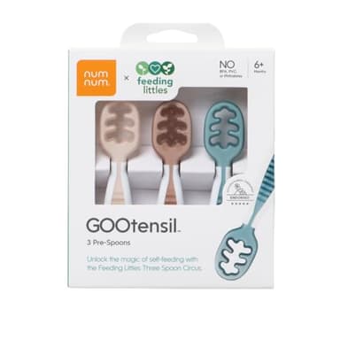 NumNum Baby Spoons Set, Feeding Littles x Silicone Pre-Spoon GOOtensils for Baby Led Weaning, Self-Feeding & Teething, First Stage Toddler Utensils for Ages 6+ Months, 3-Pack, BPA-Free (Neutrals) - Image 1