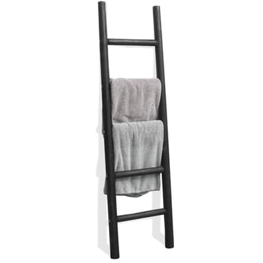 FUIN 57in Wood Blanket Ladder Living Room Decorative Wall Leaning Farmhouse Quilt Display Holder Rustic Wooden Towel Rack for Bathroom, Black - Image 1