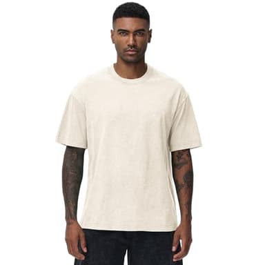 2 Pack Men's Oversized Cotton T-Shirts Loose Fit Vintage Tee Short Sleeve Casual Tshirts Solid Tops(BGPK,XL) - Image 2