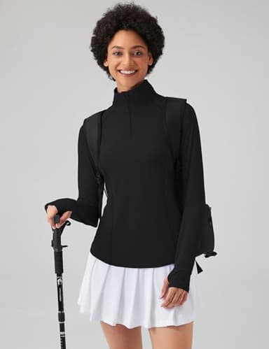 LOMON Women UPF 50+ Cool Shirts Lightweight Pullover 1/4 Zip Long Sleeve Sun Protection Quick Dry Exercise Tops(Black,M) - Image 3