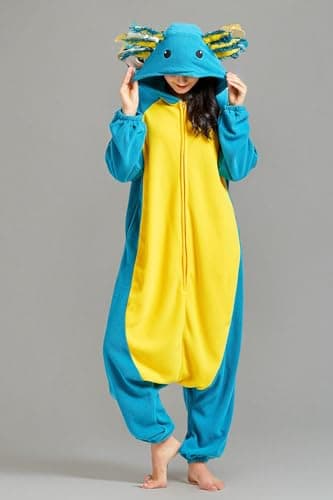 DELEY Unisex Blue Axolotl Onesie Adult Pajamas, Flannel Animal One Piece Costume Sleepwear Halloween Cosplay Homewear - Image 8