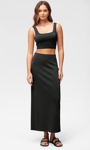 ODODOS Modal Soft Maxi Skirt for Women, Back Slit High Waist Casual Long Pencil Skirts, Black, Small - Image 2