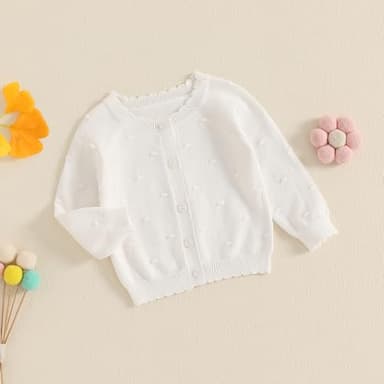 Infant Baby Girl Cardigan Sweater Long Sleeve Button Up Knit Sweatshirt Jacket Toddler Baby Girl Fall Outfits (US, Age, 0 Months, 6 Months, White) - Image 3