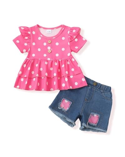 NZRVAWS 18-24 Month Baby Girl Clothes Toddler Girl Outfit Cute Girls Short Sleeve T-shirt Top Girls 2pcs Cute Pink Shorts Set 2t - Image 1