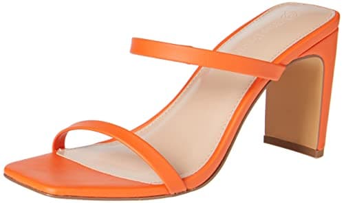 The Drop Women's Avery Square Toe Two Strap High Heeled Sandal, Fire Orange, 9 - Image 1