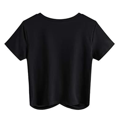 JINKESI Women's Summer Causal Short Sleeve Blouse Round Neck Crop Tops Twist Front Tee T-Shirt Black-Small - Image 2