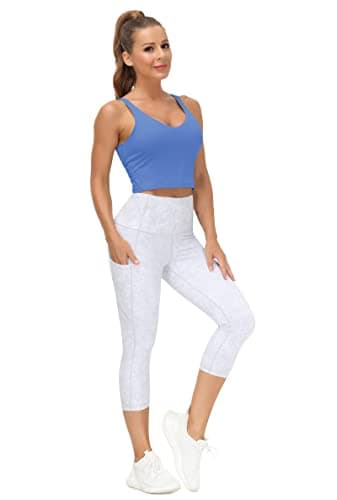 Women’s Longline Sports Bra Wirefree Padded Medium Support Yoga Bras Gym Running Workout Tank Tops(Sea Blue, Medium) - Image 5