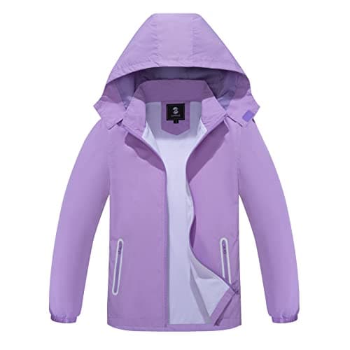 SaphiRose Kids Rain Jacket Waterproof Raincoat Mesh Lined Coat with Removable Hood for Boys Girls (Purple,10-12 years) - Image 1