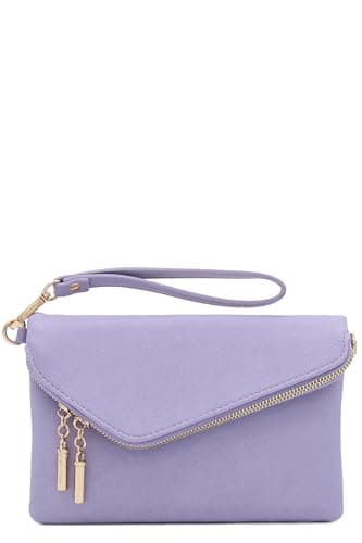 FashionPuzzle Envelope Wristlet Clutch Crossbody Bag with Chain Strap (Lavender) - Image 2