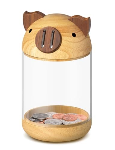 hizgo Wooden Piggy Bank for Kids Adults, Clear Savings Jar for Boys and Girls, Unbreakable Money Coin Bank for Kids Birthday - Image 8