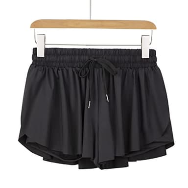 Flowy Athletic Shorts for Women Gym Yoga Workout Running Sweat Short Pants Spandex Butterfly Tennis Skort Skirt with Pockets Underneath Girls Cute Comfy Trendy Clothes Casual Summer Outfits Black L - Image 2