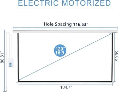 Kayle 120" Motorized Projector Screen Electric Diagonal Automatic Projection 16:9 HD Movies Screen for Home Theater Presentation Education Outdoor Indoor W/Wireless Remote, Wall/Ceiling Mount (White) - Image 2