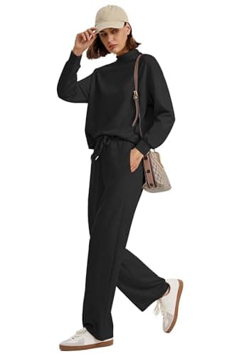 WIHOLL Lounge Sets for Women 2 Piece Fall Outfits Matching Sets Womens Clothing Winter Beach Vacation Outfits Business Casual Workout Sweatshirts Sweatpants Spring Airport Travel Outfits 2025 Black L - Image 3