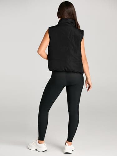 AUTOMET Puffer Vest Women Sleeveless Winter Cropped Outerwear Warm Puffy Lightweight Stand-up Collar Down with Pockets Black L - Image 4