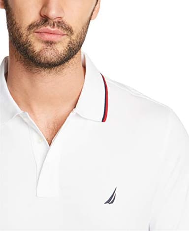Nautica Men's Big-Tall Classic Fit Short Sleeve Solid Tipped Collar Soft Polo Shirt Shirt, Bright White, 3X Big - Image 4
