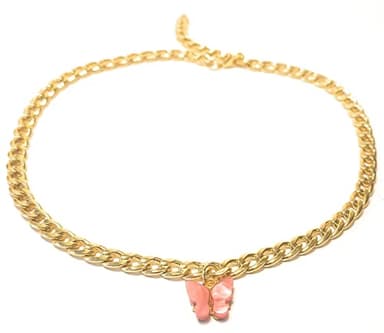 Pink Butterfly Charm Boot Jewelry Bracelet Chain Adjustable Size 16 Inch - Image 2