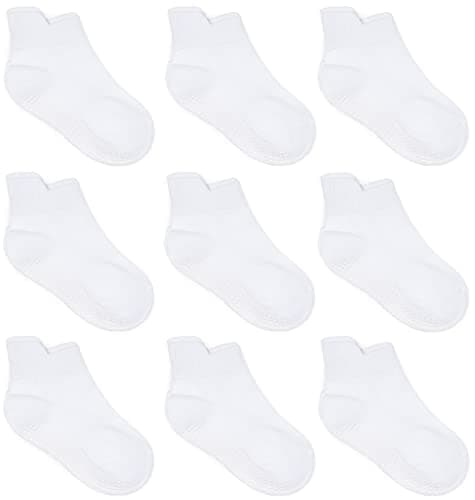 ZAPLES Baby Non Slip Grip Ankle Socks with Non Skid Soles for Infants Toddlers Kids Boys Girls, White, 12-36 Months - Image 1