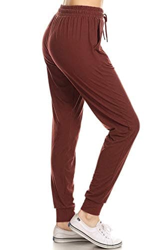 Leggings Depot Womens Relaxed fit Jogger Pants - Track Cuff Sweatpants with Pockets, Marsala, Medium - Image 1