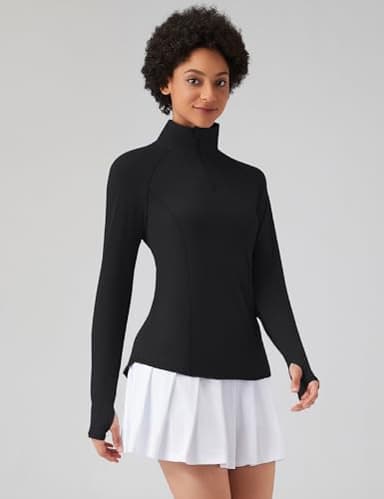 LOMON Women UPF 50+ Cool Shirts Lightweight Pullover 1/4 Zip Long Sleeve Sun Protection Quick Dry Exercise Tops(Black,M) - Image 2
