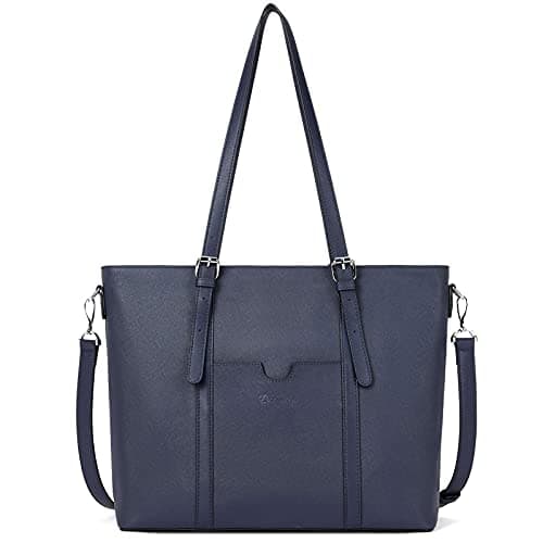 BOSTANTEN Women Leather Laptop Tote Office Shoulder Handbag Vintage Briefcase 15.6 inch Computer Work Purse Blue - Image 1