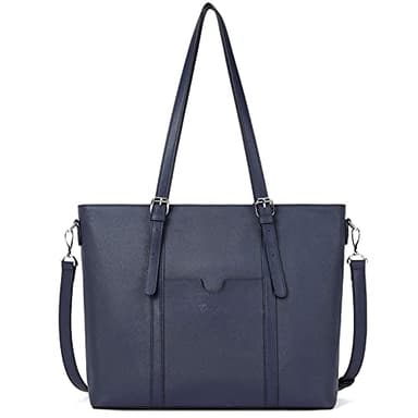 BOSTANTEN Women Leather Laptop Tote Office Shoulder Handbag Vintage Briefcase 15.6 inch Computer Work Purse Blue - Image 1
