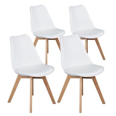 OLIXIS Dining Chairs Set of 4 Kitchen Mid-Century Modern Chairs with Wood Legs and PU Leather Cushion for Living Room Bedroom Outdoor Lounge, White - Image 1
