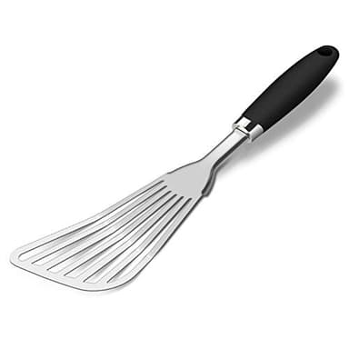 304 Stainless Steel Fish Spatula, Non-Slip Ergonomic Handle Slotted Spatula, Black - Image 1