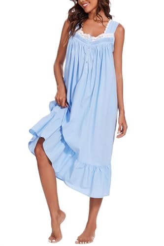 AVIIER 100% Cotton Nightgowns for Women Sleeveless Sleep Dress Ladies Gowns Sleepwear with Pockets (Blue, XX-Large) - Image 1