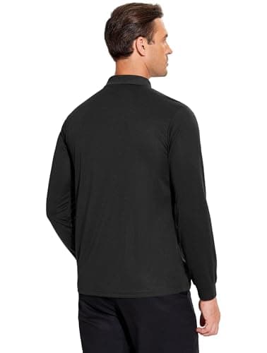 PINSPARK Mens Black Long Sleeve Polo Slim Fit Golf Shirts for Men Quick Dry Moisture Wicking Polo Shirts Collared Shirt Men - Image 2