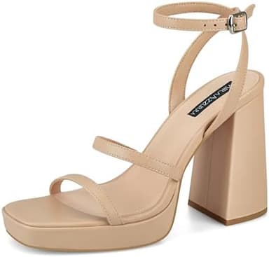 MIRAAZZURRA Platform Strappy Heel Sandals Square Open Toe Two Strap Chunky High Heeled Sandals with Buckle Ankle Strap for Women Party Wedding Dress - Image 3