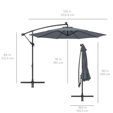 Best Choice Products 10ft Solar LED Offset Hanging Market Patio Umbrella for Backyard, Poolside, Lawn and Garden w/Easy Tilt Adjustment, Polyester Shade, 8 Ribs - Slate - Image 7