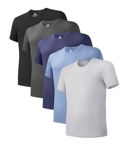 DAVID ARCHY Men's Undershirt Bamboo Rayon Moisture-Wicking T-Shirts Stretch Crewneck Tees for Men, 5-Pack (M, Parisian Blue/Navy/Black/Light Grey/Dark Grey) - Image 1
