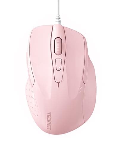 TECKNET Wired Mouse, 6-Button Corded with 4 Adjustable DPI, Optical Ergonomic Design, 5FT Cord for Laptop, Chromebook, PC, Desktop, Mac, Notebook - Pink - Image 1
