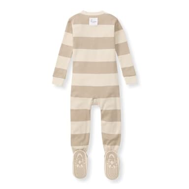 Burt's Bees Baby Baby Boy's Sleeper PJs, 100% Organic Cotton, One-Piece Footie, Zip Up Jumpsuit, Snug Fit Pajamas, Oat Rugby Stripe, 12 Months - Image 2